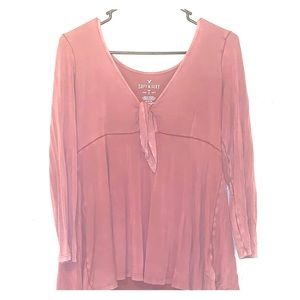 Soft & Sexy 3/4 length dusty rose v-neck top